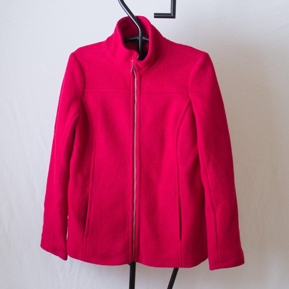 Lands End Wool Red Fitted Zip Jacket Size Small